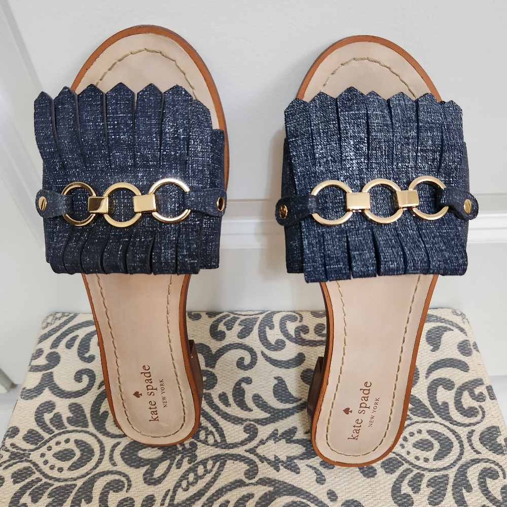Kate Spade Brie denim flat slide sandal 7.5 - Picture 2 of 4
